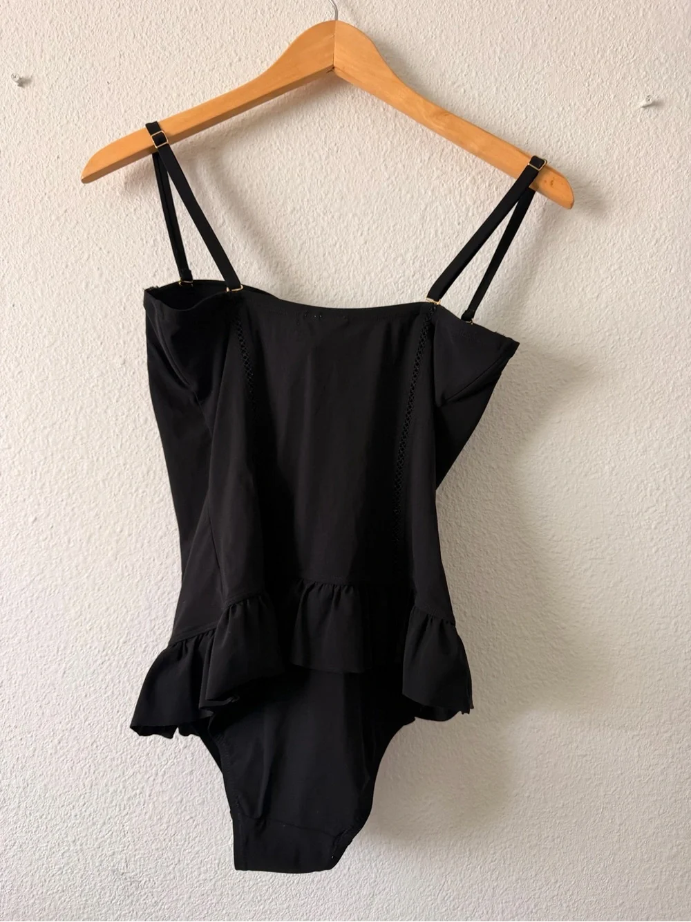 Tory Burch Black Bustier Swim Top with Ruffle Hem